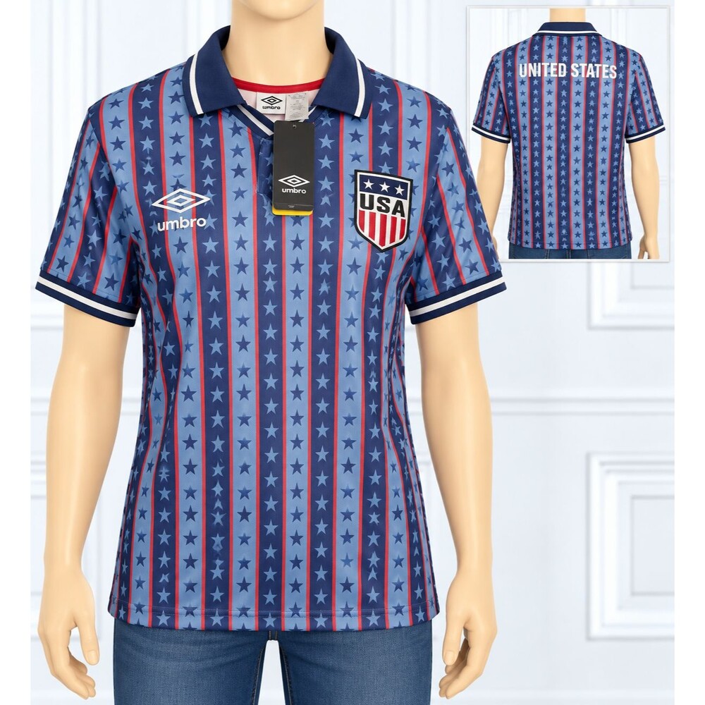 Umbro USA Soccer Jersey Youth Blue Red Stars Stripes United States Retro NWT